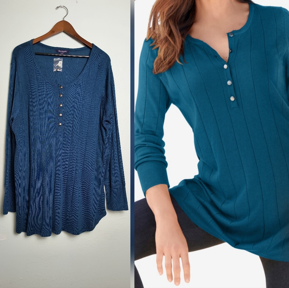 Roaman's Blue Crew Neck Knit Relaxed Fit Plus Size 2X 26/28 Oversized